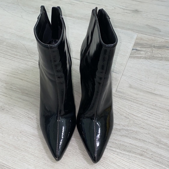 Black Faux Patent Leather Ankle Boots - Picture 2 of 4